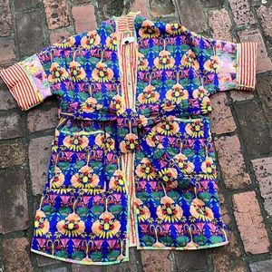 Mary O’Malley for Anthropologie Quilted Floral Stripe Reversible Robe Med/Large